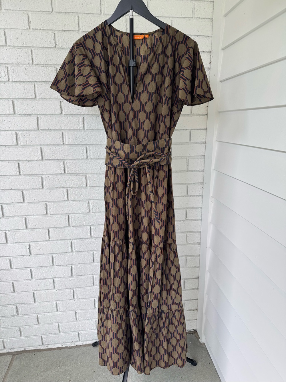 Oliphant Size L Dark Navy, Olive & Burnt Orange Maxi Dress | 100% Cotton